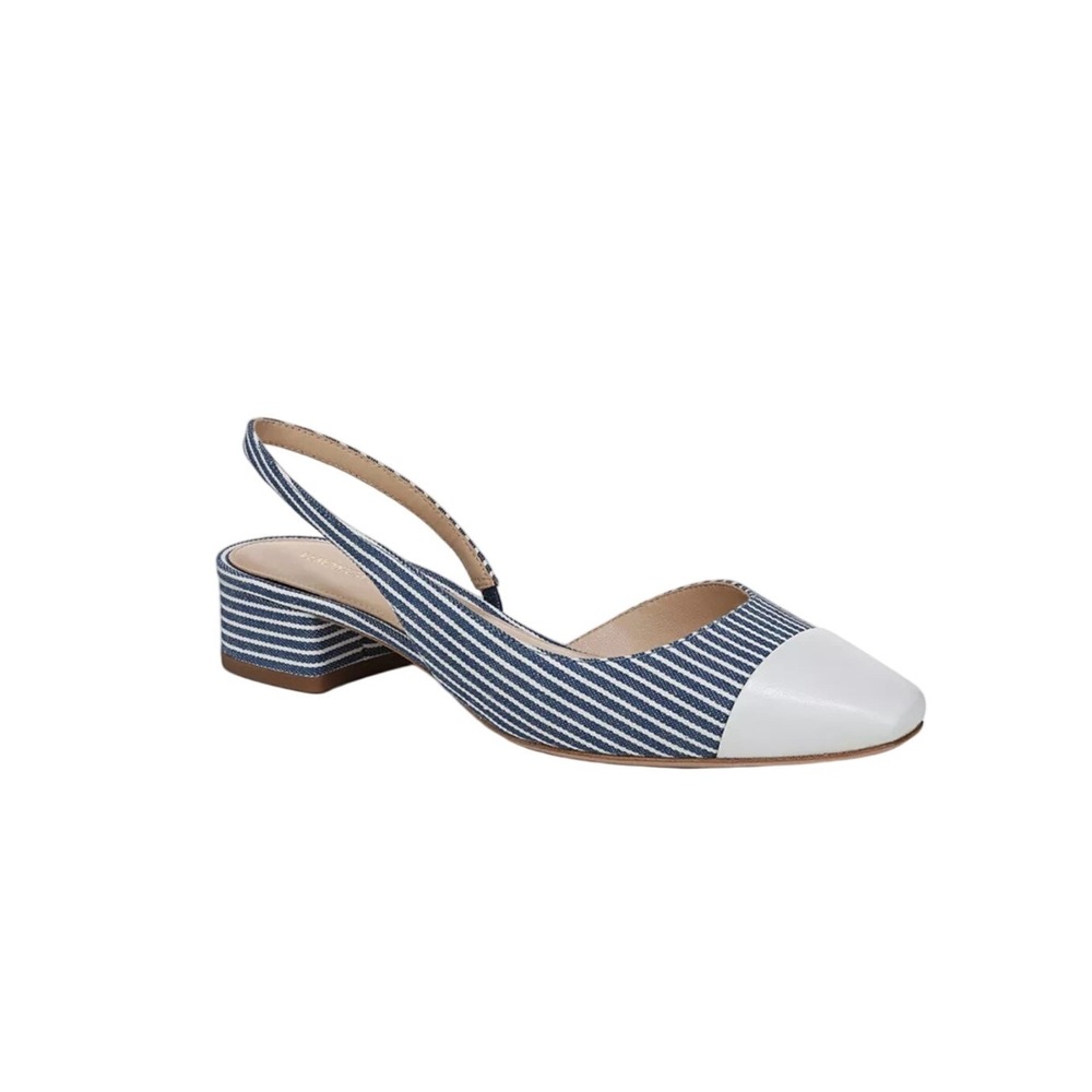 VERONICA BEARD Slingback Pumps Sz 9 Cecile Stripe Blue Denim White Cap Toe Heels